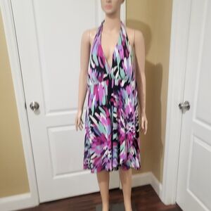 Corey P Tie-Back Floral Print Sundress in Black, Fuchsia & Aqua Size 16